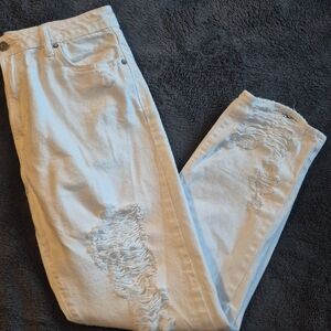 Stylish Distressed White Straight Leg Jeans